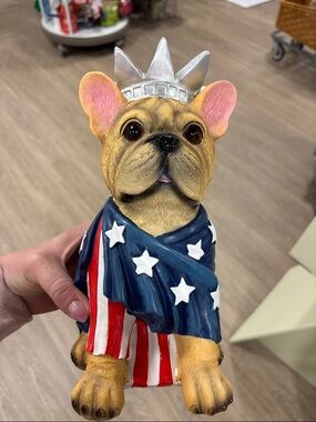 Patriotic French Bulldog Dog Statue - Blue, Red & White